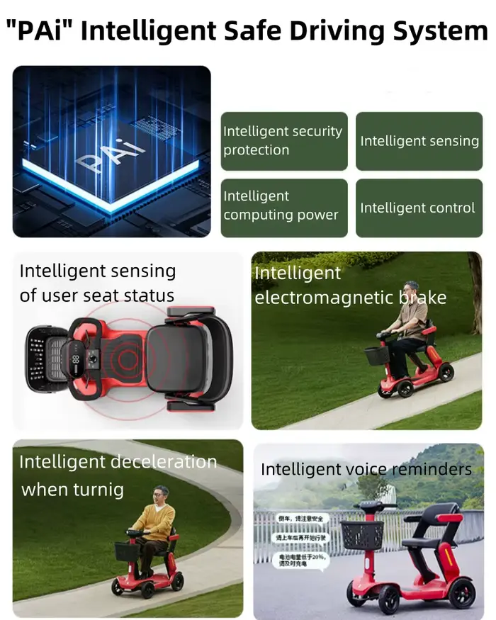 Scooter de mobilité de 10 pouces pour personnes âgées