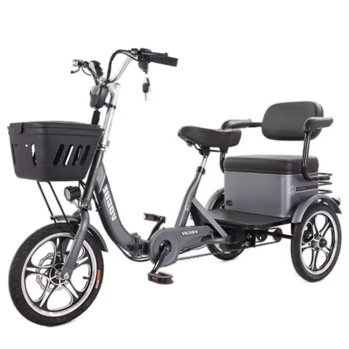 Tricycle électrique pliable à 3 roues pour personnes âgées, avec siège de passager, batterie amovibl
