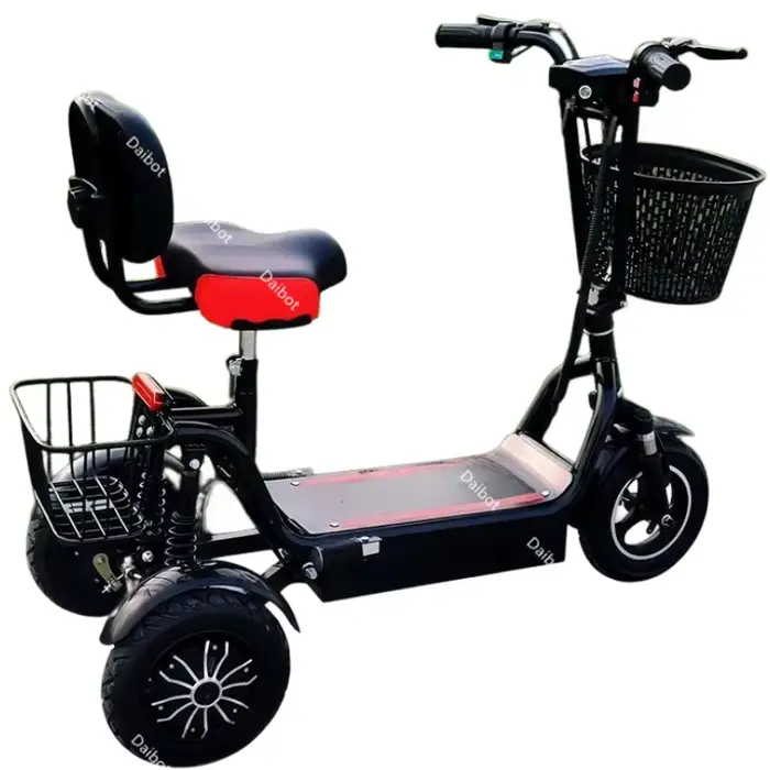 Petit Tricycle électrique pliant léger pour deux personnes avec 2 paniers 1000W Double moteur Mini Scooter