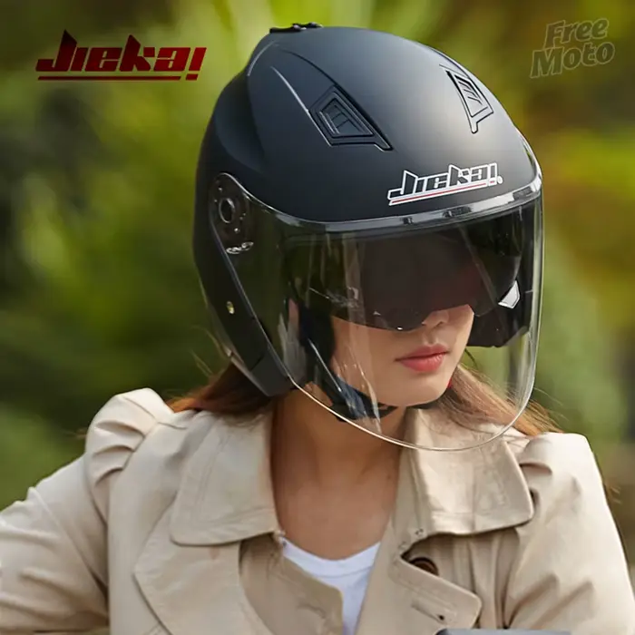 JIEKAI casque Scooter moto électrique moteur Van hommes femmes Vintage Double visière casques adapté aux quatre saisons M-XL #