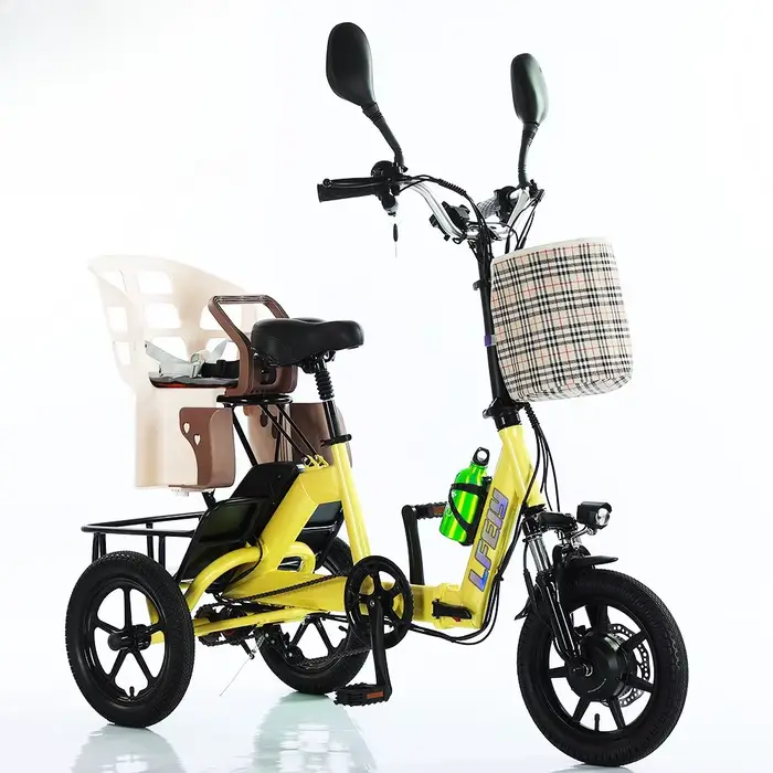 Tricycle électrique pliable de 14 pouces, 350W, 48V10.4Ah, vélo électrique à 3 roues pour adultes, d