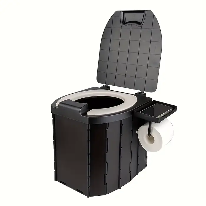 Toilette pliante portable avec coussin de siège en PU et couvercle, pour camping, camping-car, voitu
