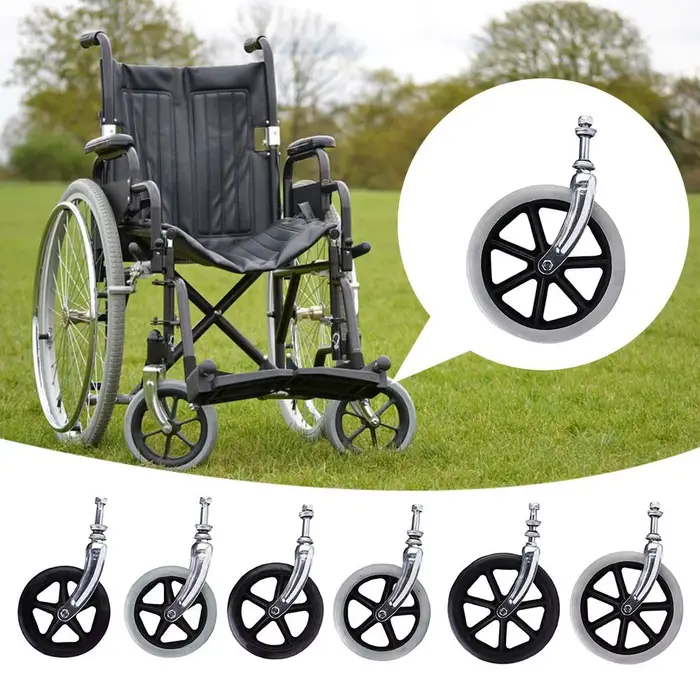 Roulette avant antidérapante en caoutchouc pour fauteuil roulant