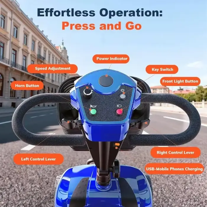 Scooter électrique à 4 roues avec deux paniers