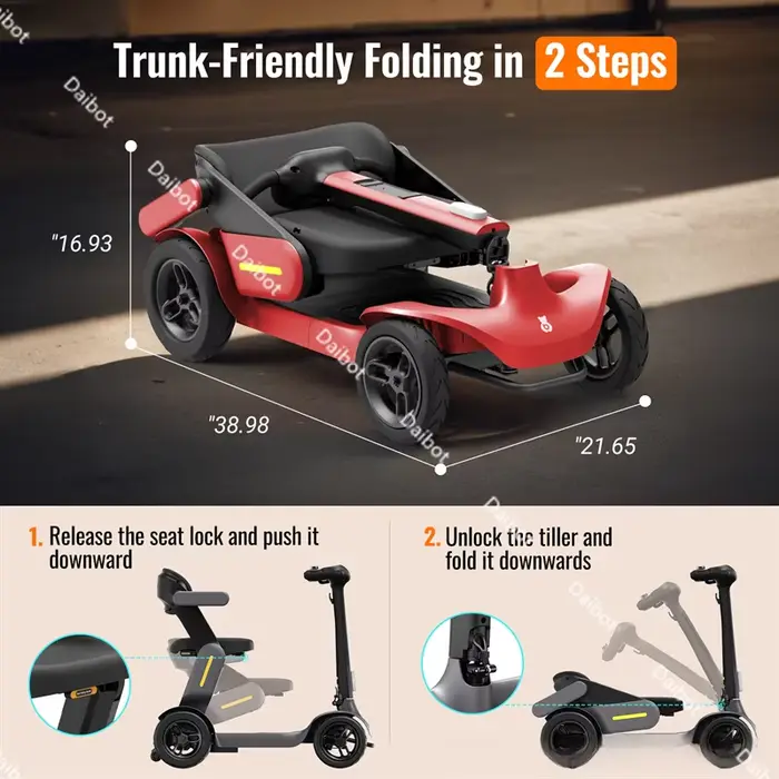 Scooter de mobilité pliant pour personnes âgées handicapées 4 roues avec siège intelligent tourner lent adulte