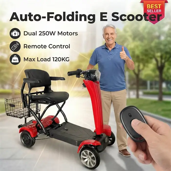 Scooter électrique pliable automatique pour adultes avec siège double moteur 500W Scooters de mobilité handicapés pliant 4 roues