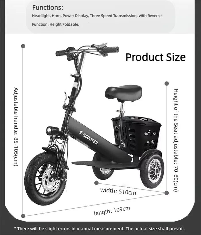 Scooter de mobilité léger pliable avec panier pour adultes