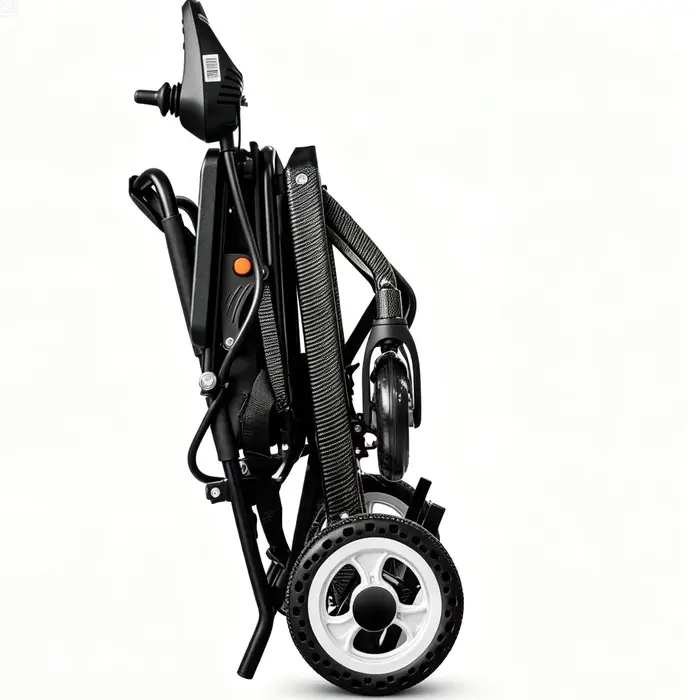 Fauteuil roulant électrique pliable léger en aluminium avec batterie au lithium pour personnes handicapées