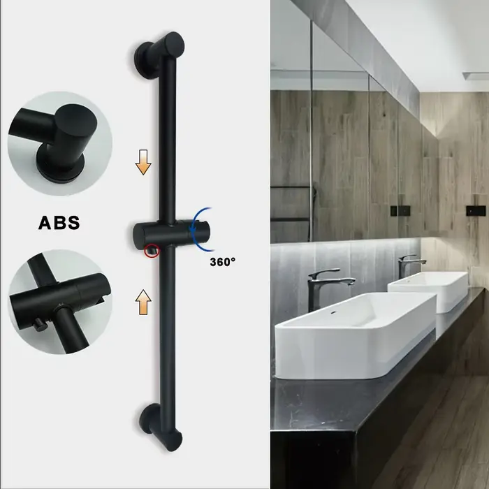 Barre de douche murale à revêtement noir