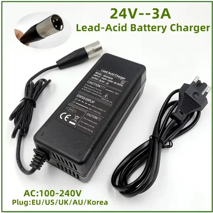 Chargeur de batterie au plomb 24V 3A pour fauteuil roulant pour batterie au plomb connecteur XLR à 3